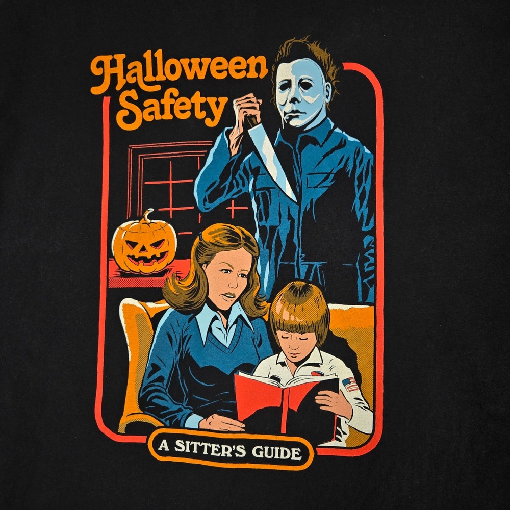 Creepy Co Halloween Safety Graphic T-Shirt Mens 2XL Black Michael Myers Horror